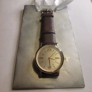 New Dark Brown Watch with Gold Stainless Steel Hardware